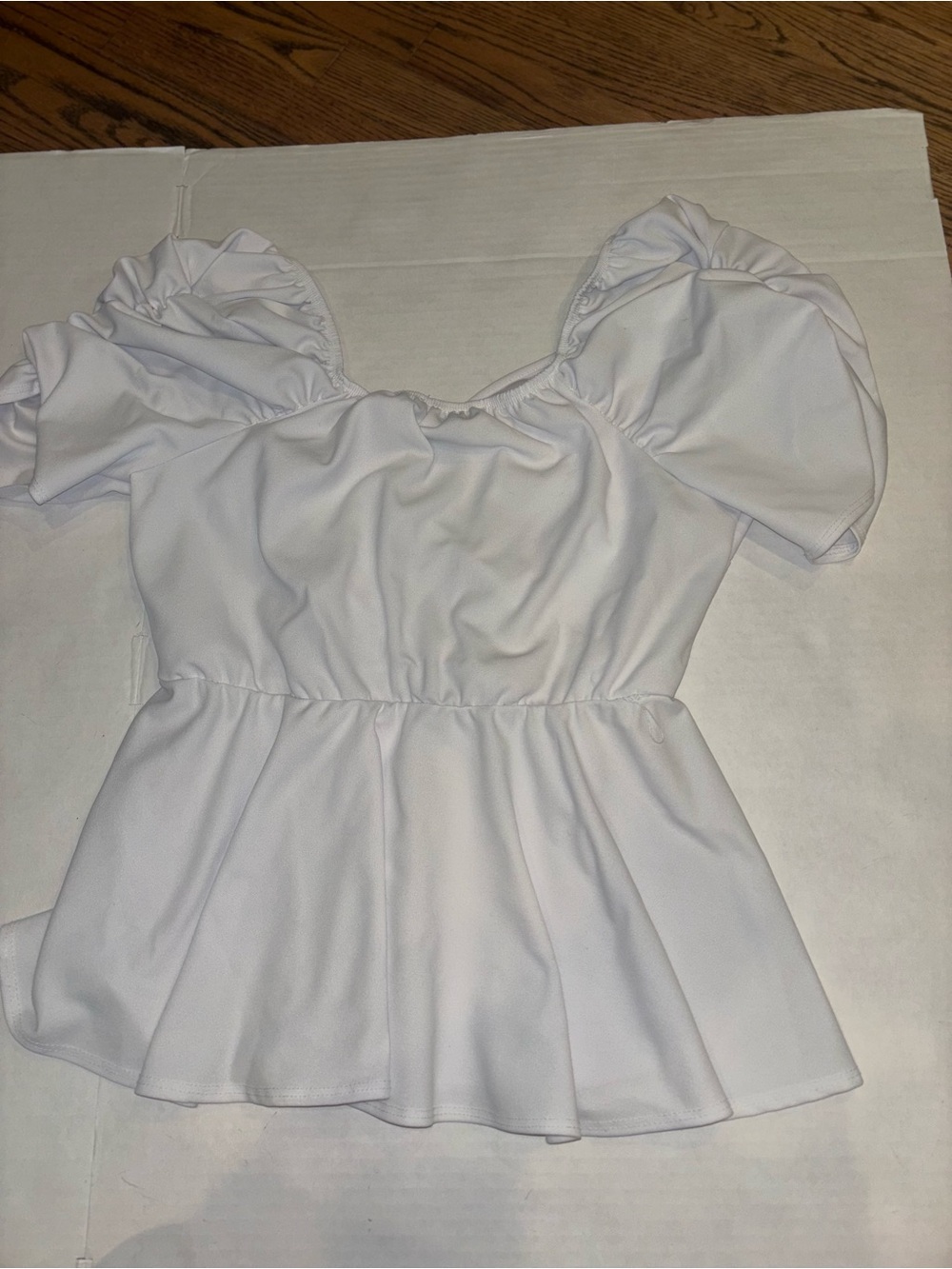 Ashley Stewart White Puff Sleeve Peplum Blouse